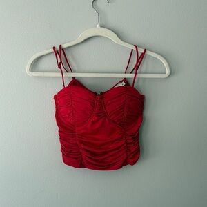 Vera & Lucy Red Ruched Bustier Corset Style Crop Top With Built In Padding